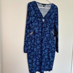 BCBG Paris NEW Long Sleeve Ring Dress Blue Shadow Rose Womens L Stretch